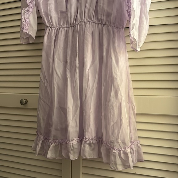 KAOS Silk Lilac Italian Made Dress Ruffle Size 42 Stretchy With Lining NWT - Picture 2 of 7